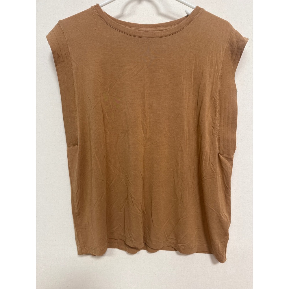 Worthington Padded Shoulder Muscle Tee Camel Brown Tencel Modal Crew Neck Large